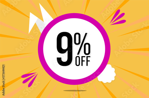 9 percent off. Orange banner with floating pink and white balloon for easter special offer and promotion