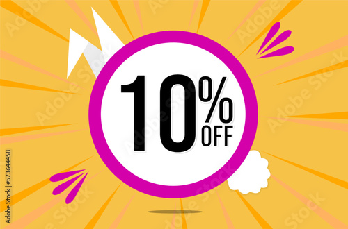 10 percent off. Orange banner with floating pink and white balloon for easter special offer and promotion