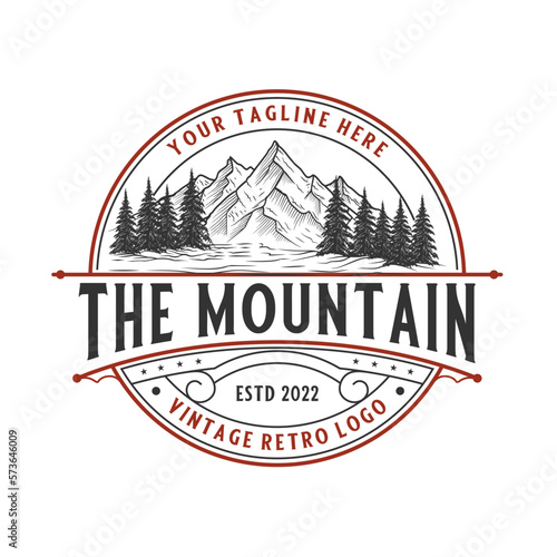 mountain vector logo design. illustration of mountains and pine trees. for travel, hiking and outdoor activities