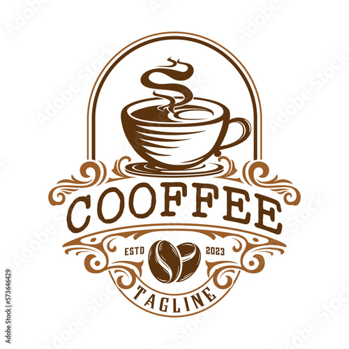 coffee logo illustration design. cup of coffee in vintage style, very suitable for coffee business, coffee shop, label etc