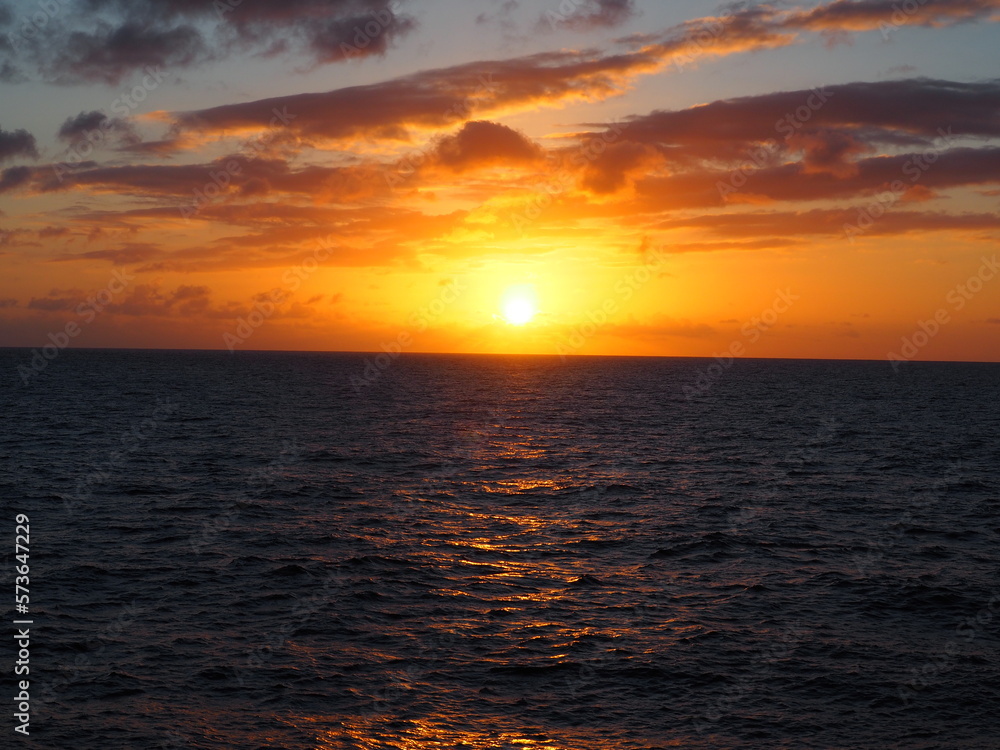 sunset in the Caribbean. Beautiful evening sun over the Caribbean ocean