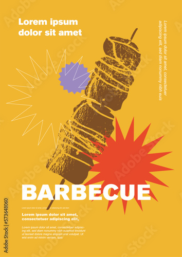 Skewer. Price tag or poster design. Set of vector illustrations. Typography. Vintage pencil sketch. Engraving style. Labels, cover, t-shirt print, painting.