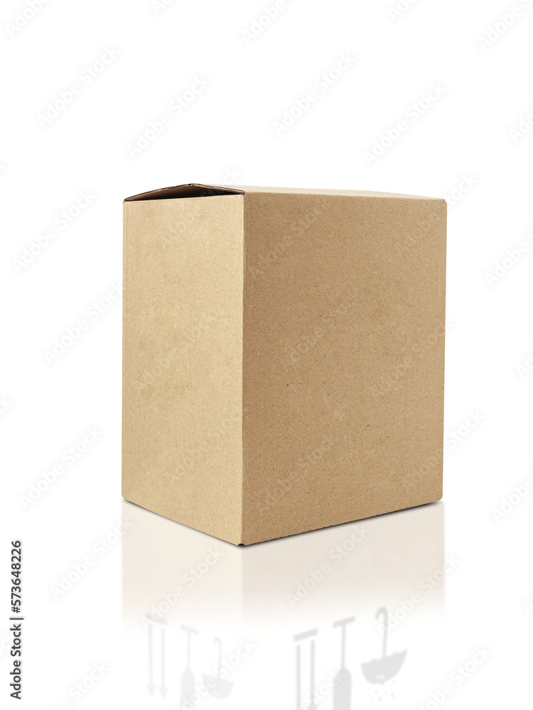 Closeup of a box made with recycled materials with recycling symbols isolated on a transparent background Closeup of a box made with recycled materials with recycling symbols isolated on a transparent background