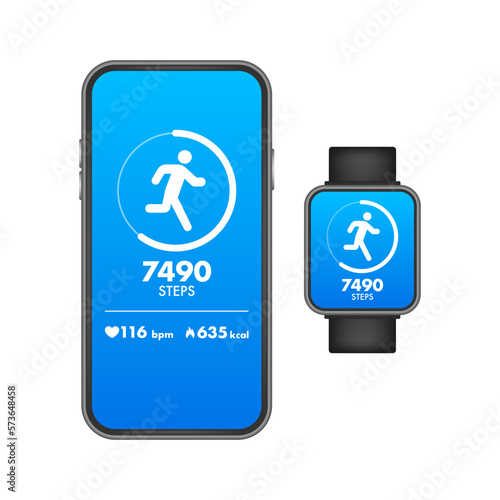Activity and fitness tracker app. App for morning jogging or fitness. Walk steps.