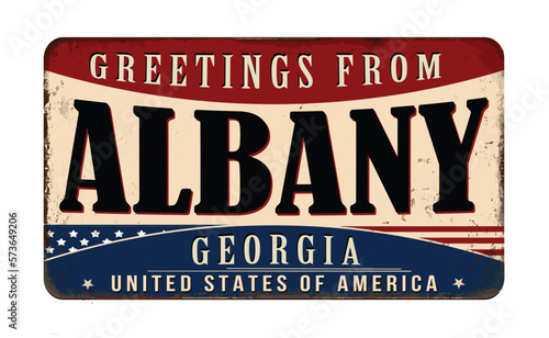 Greetings from Albany vintage rusty metal sign