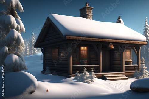 A Log Cabin in the florest [Ai Generated] photo