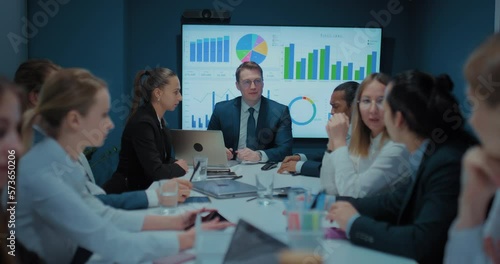 chief of big company and his employees discussing strategy of development business, 4K, Prores