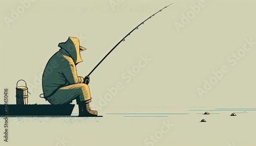 Foto Old fisherman with his fishing rod sitting on the dock at coastline
