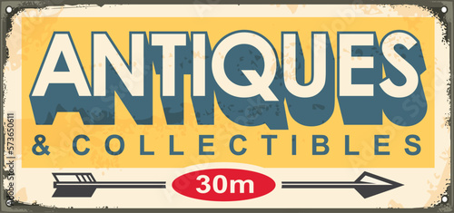 Antiques and collectibles vintage store sign design concept. Vector illustration. photo