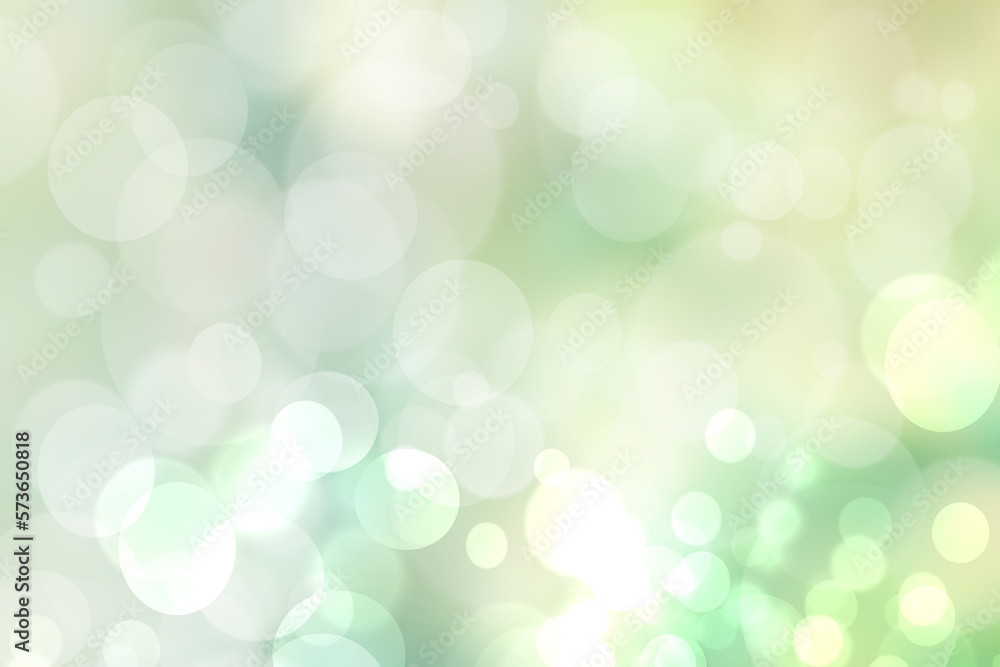 Obraz Abstract blurred fresh vivid spring summer light delicate pastel yellow green white bokeh background texture with bright circular soft color lights. Beautiful backdrop illustration. fototapeta, plakat
