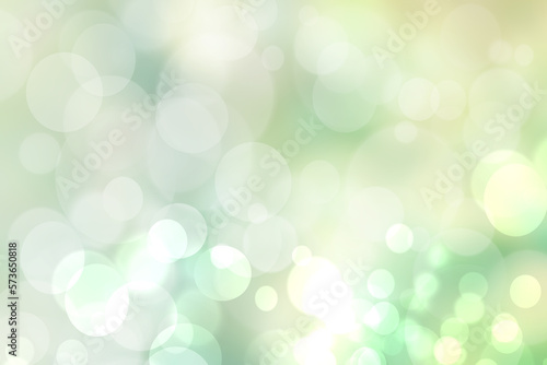 Print op canvas Abstract blurred fresh vivid spring summer light delicate pastel yellow green white bokeh background texture with bright circular soft color lights