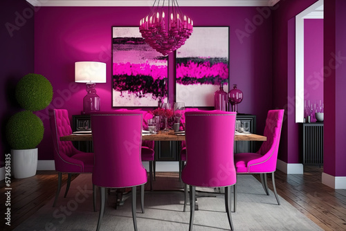 Bright viva magenta 2023 color dining room Generative AI