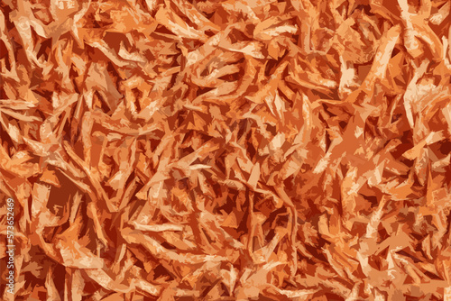 Realistic vector illustration of dried carrot background. Organic Dehydrated Carrots. Sublimated carrot pieces. Air-dried vegetables, dehydrated carrot slices, flakes, granules. Carrot background. 