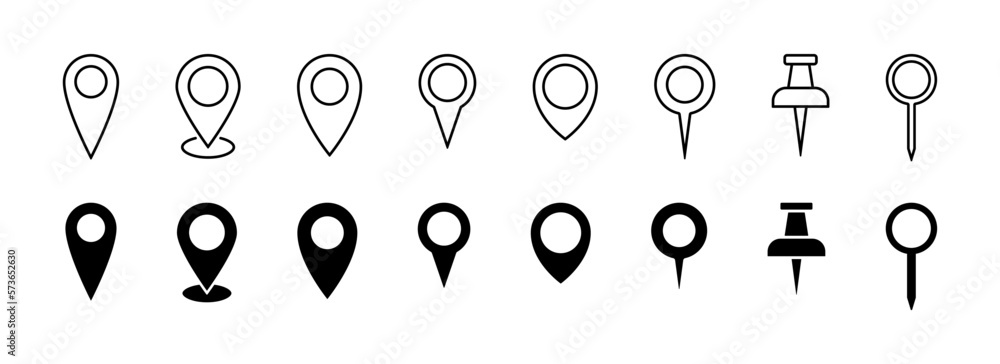 Pin map icon. GPS location pointer collection. Pin place icons collection. EPS 10 - obrazy, fototapety, plakaty 