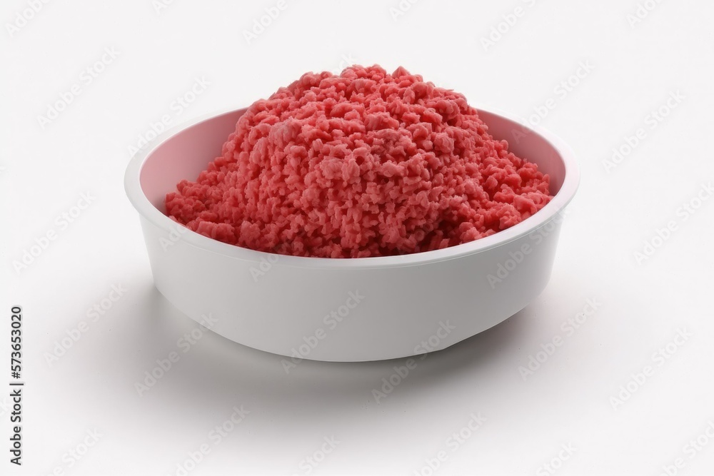 Isolated on a white background, freshly minced chicken. Generative AI Isolated on a white background, freshly minced chicken. Generative AI