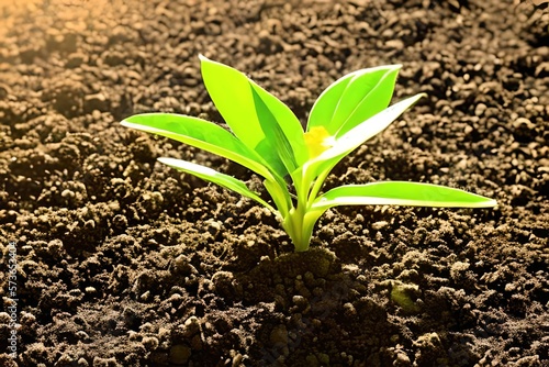 Springtime field with fresh, green sprouts in soft focus. In a farmed farm area, young, green corn seedling sprouts are growing. Agricultural landscape with soil based sprouts. Generative AI