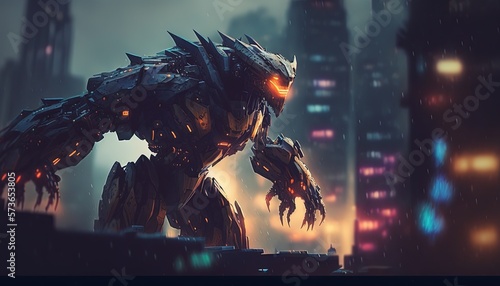 gigantic Mechanical Alien lifeform invader on earth, Generative Ai