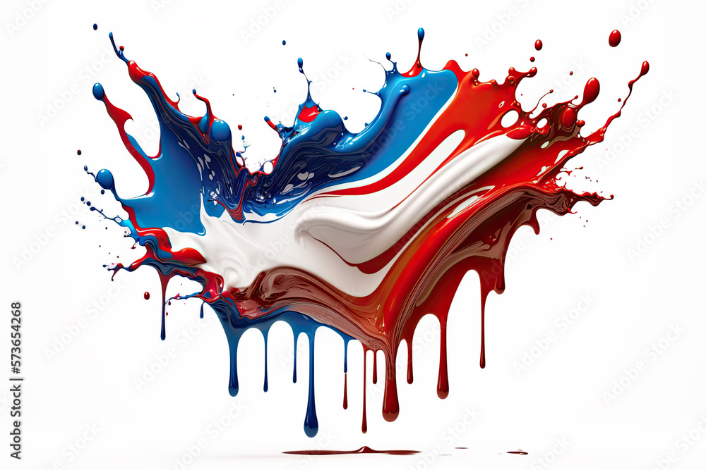 Red, White and Blue Liquid Paint Splash on a White Background