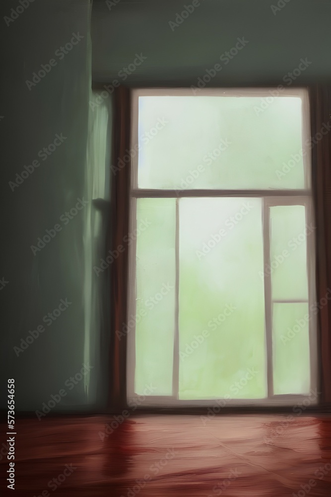 Fototapeta premium Oil painting artistic image of inside a house with a window raining calm - generative ai