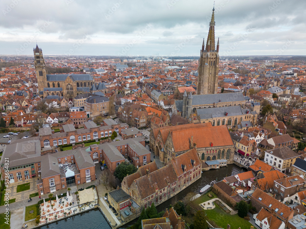 Old City of Bruges from the air, West Flanders, Belgium