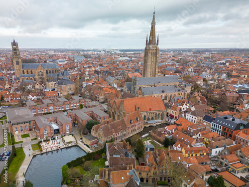Old City of Bruges from the air, West Flanders, Belgium