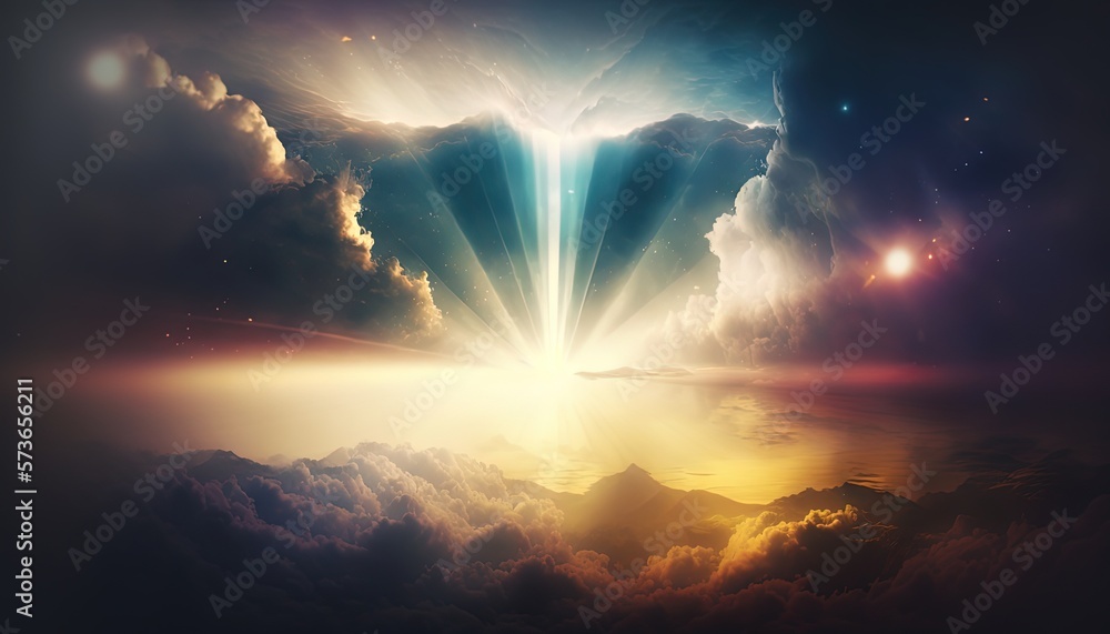 beautiful heavenly sky with glow light, idea for hope and glory background wallpaper, Generative Ai