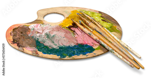 Artist's palette and art paint brushes photo