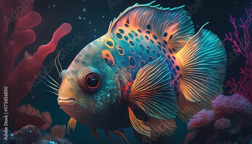 colorful tropical ocean fish swimming under clean blue ocean water idea concept for environment preservation, Generative Ai
