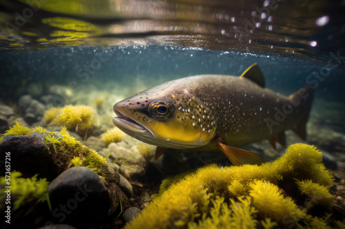 Trout at the bottom of stream created with Generative AI Technology  ai  generative