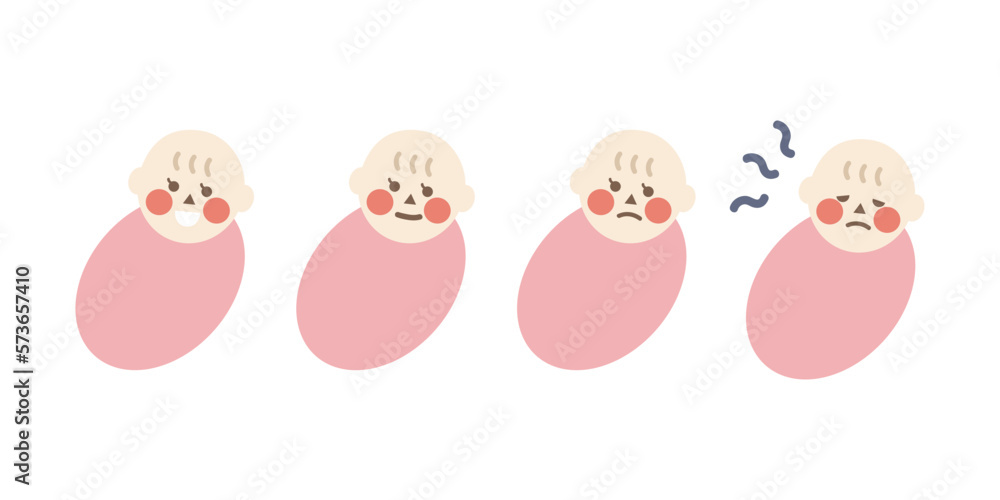 Set of newborn Baby Girl facial expression and feeling. Healthcare, parenting, childhood concepts. Flat vector design isolated illustration. Set of newborn Baby Girl facial expression and feeling. Healthcare, parenting, childhood concepts. Flat vector design isolated illustration.