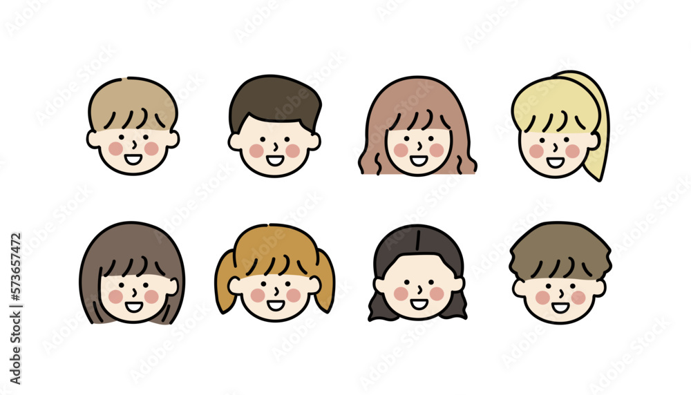 Set of Happy Smiling Children Head Icon. Suitable for user avatar profile. Hand Drawn style people character vector design illustration. Set of Happy Smiling Children Head Icon. Suitable for user avatar profile. Hand Drawn style people character vector design illustration.