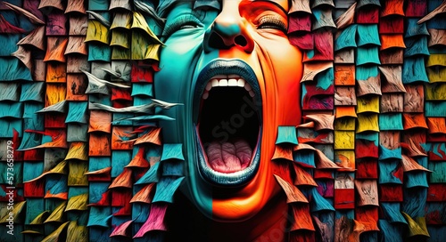 many human faces is screaming out loud, idea for bad mental health, depression and pain in your soul, Generative Ai	
