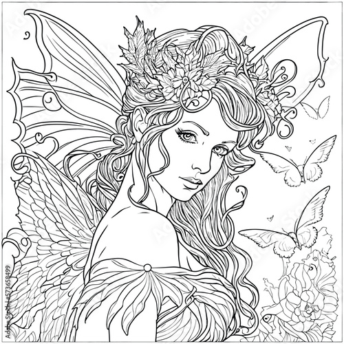 Beautiful Fairy adults coloring page line art