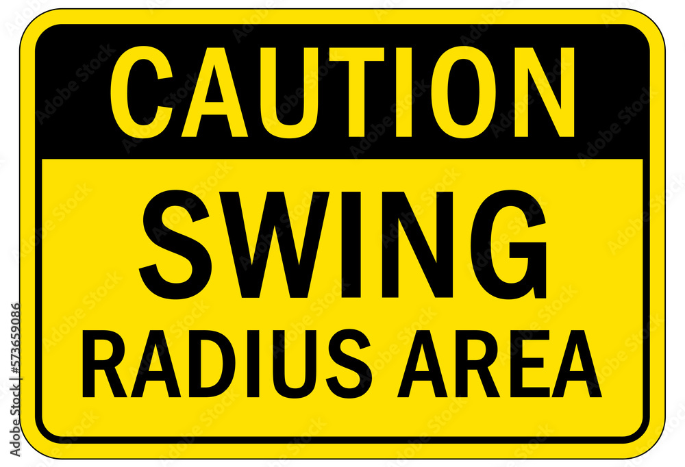 Overhead crane hazard sign and labels swing radius area