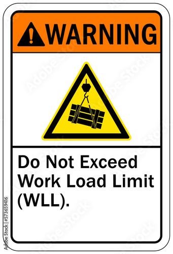 Overhead crane hazard sign and labels Do not exceed work load limit