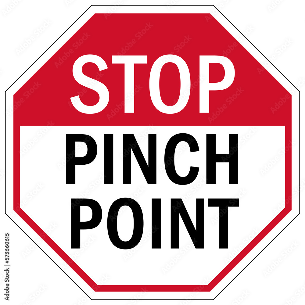 Pinch point hazard sign and labels stop Pinch point hazard sign and labels stop