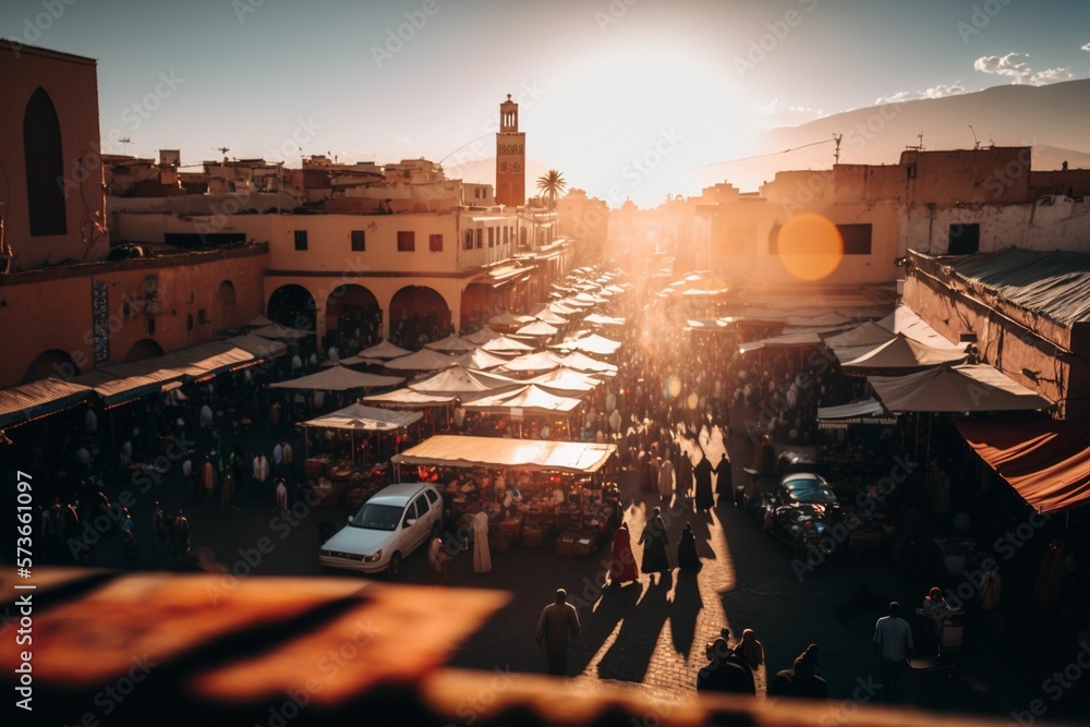 The Flavors and Aromas of a Bustling Moroccan Market in Marrakech, Africa souk atmosphere with