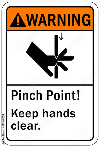 Pinch point hazard sign and labels Keep hands clear