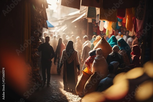 The Flavors and Aromas of a Bustling Moroccan Market in Marrakech, Africa souk atmosphere with herbs, spices, exotic fruits Ai Generative © Mr. Bolota