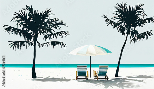 Vacation and travel concept. Beach umbrella, Generative AI beach chair