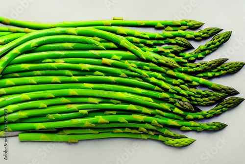 Green vegetables - asparagus, green beans and peas on a light background, top view - generative ai