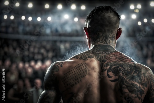Professional fighter in a cage ring, Generative AI