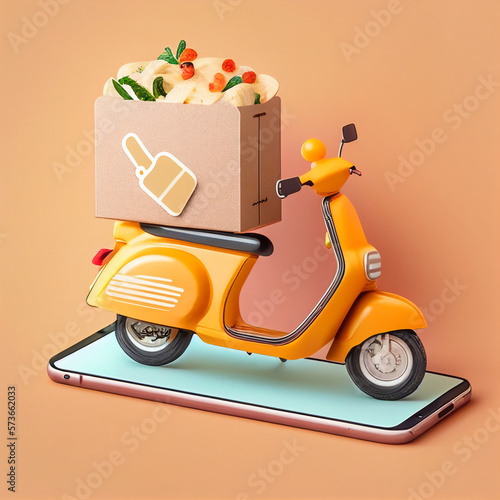 render online food order delivery on mobile illustration with scooter. created using Generative All Technology