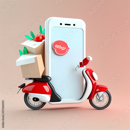 render online food order delivery on mobile illustration with scooter. created using Generative All Technology