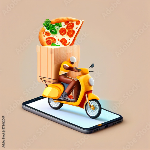 render online food order delivery on mobile illustration with scooter. created using Generative All Technology