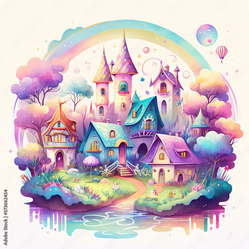 Small cute idyllic fairytale village, Generative Ai