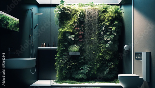 Modern bathroom in beautiful style. beautiful furniture, minimalist style, cozy home, house plants. Simple boho design. Generative AI