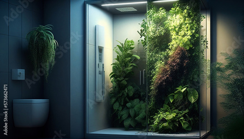 Modern bathroom in beautiful style. beautiful furniture, minimalist style, cozy home, house plants. Simple boho design. Generative AI