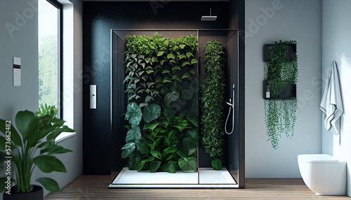 Modern bathroom in beautiful style. beautiful furniture, minimalist style, cozy home, house plants. Simple boho design. Generative AI