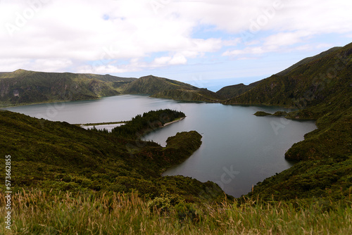 Mountain lake in the crater of an extinct volcano